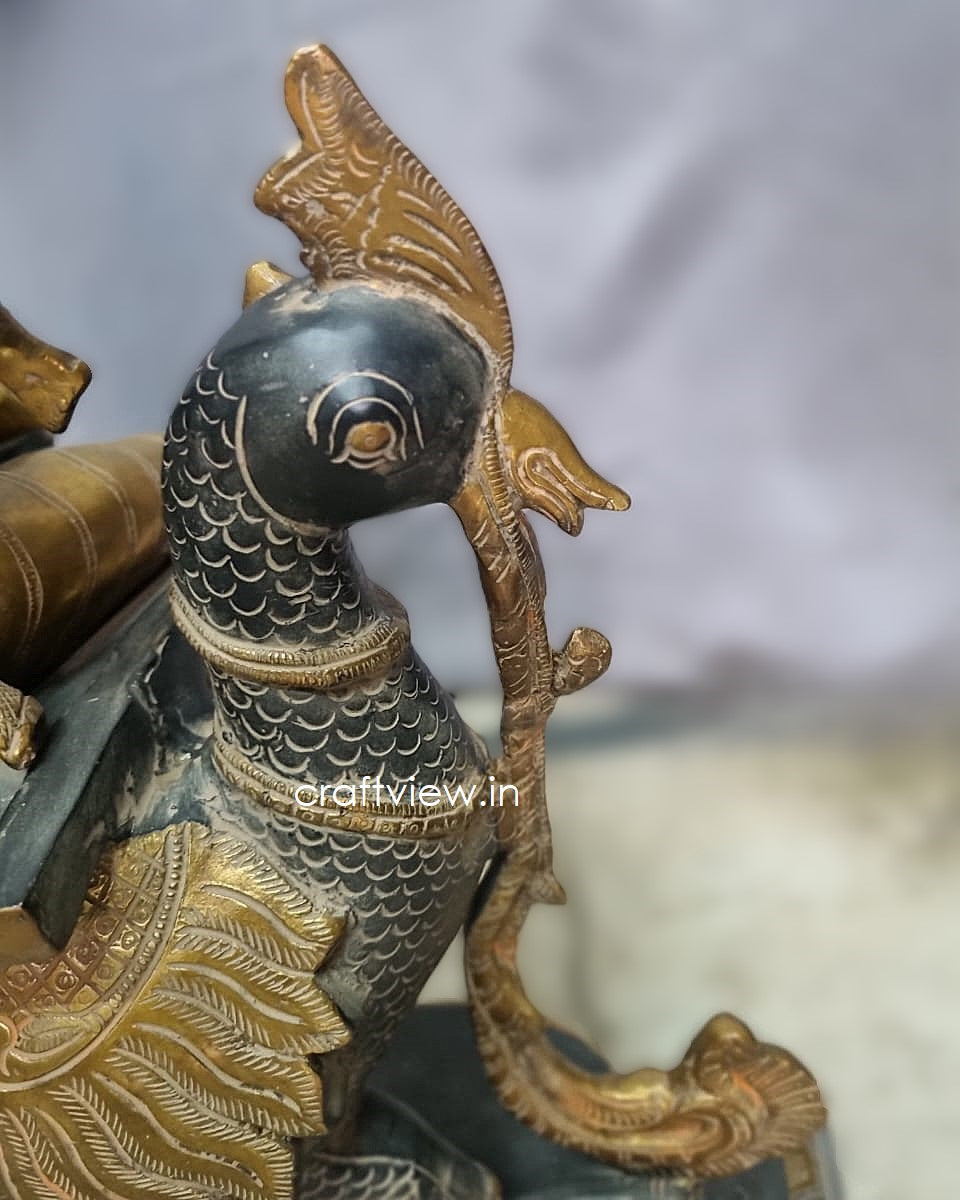 Significance of Sarasvati in Brass Art Sculpture Sitting On Peacock