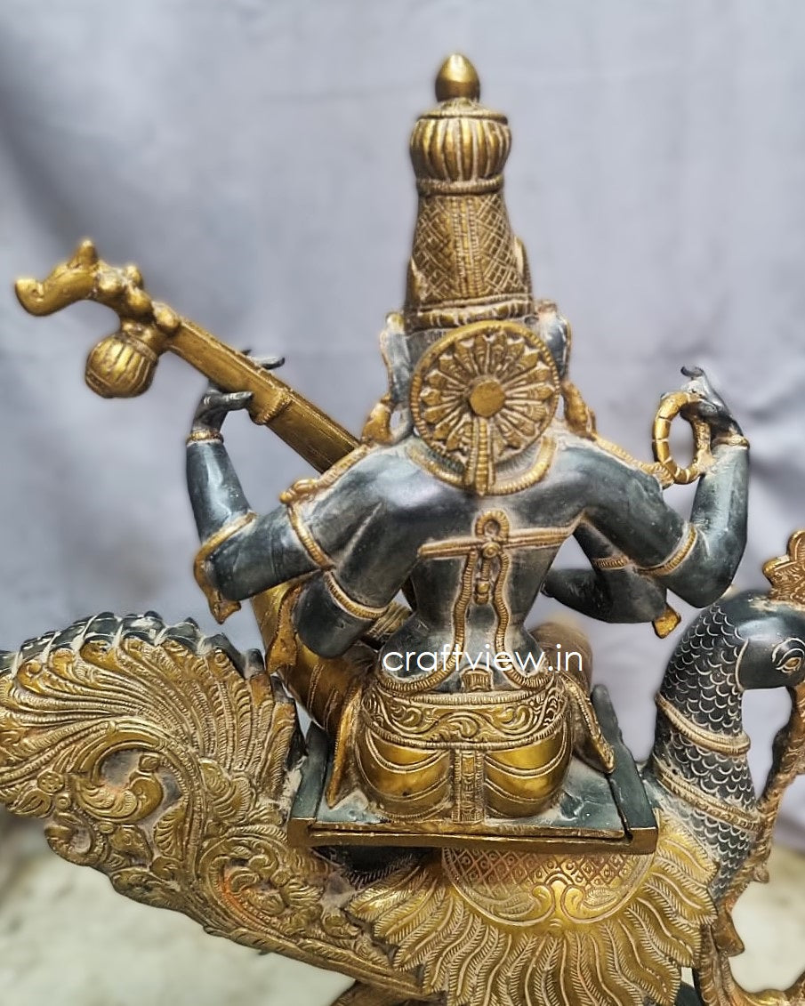 Significance of Sarasvati in Brass Art Sculpture Sitting On Peacock