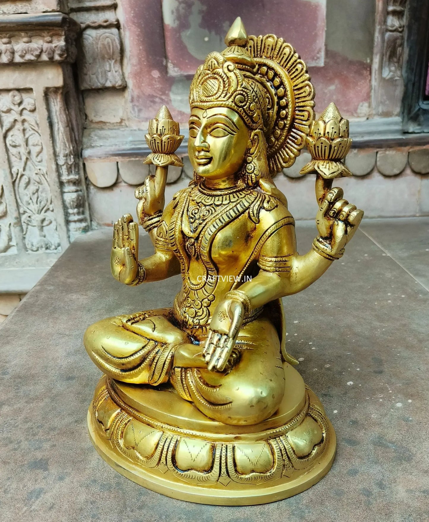 Brass Lakshmi Sculpture Super fine 14" Craftsview