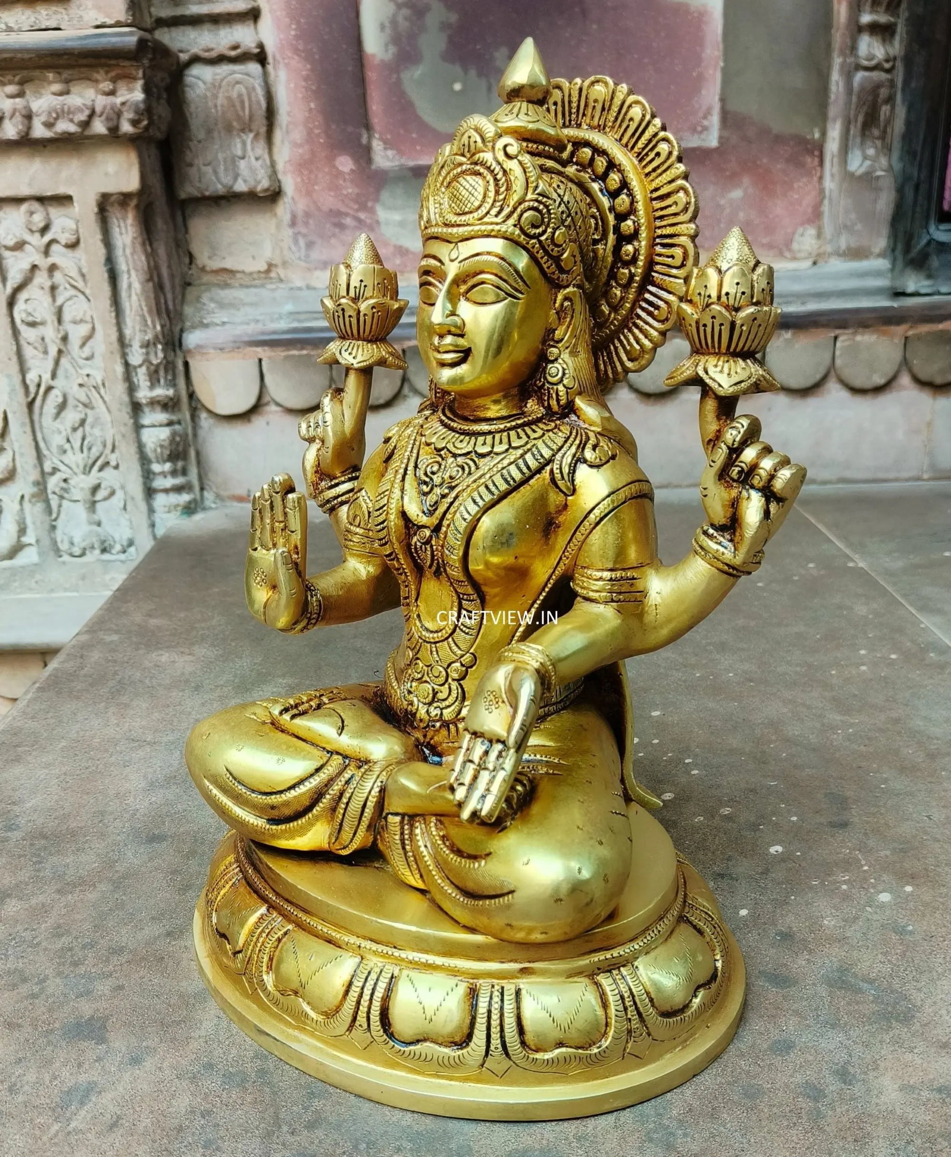 Brass Lakshmi Sculpture Super fine 14" Craftsview