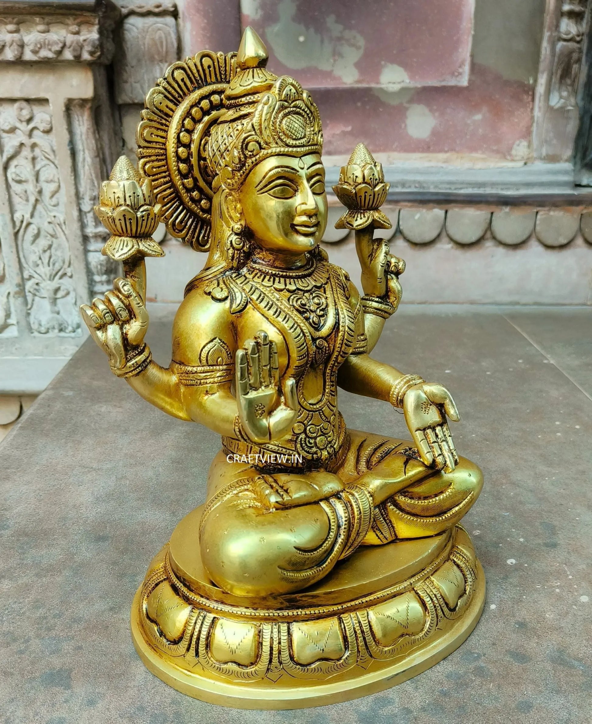 Brass Lakshmi Sculpture Super fine 14" Craftsview
