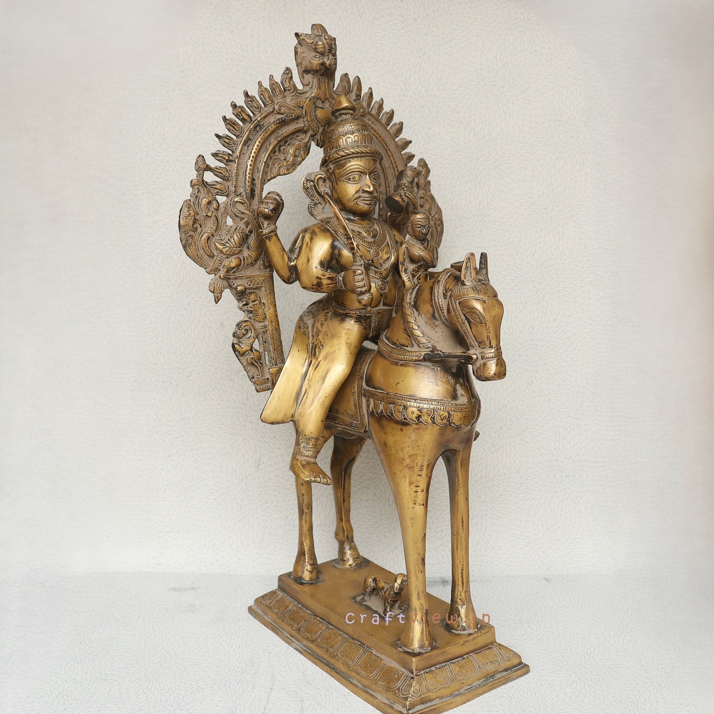 Divine Grace in Brass: Vintage Khandoba Figurine for Home Decoration