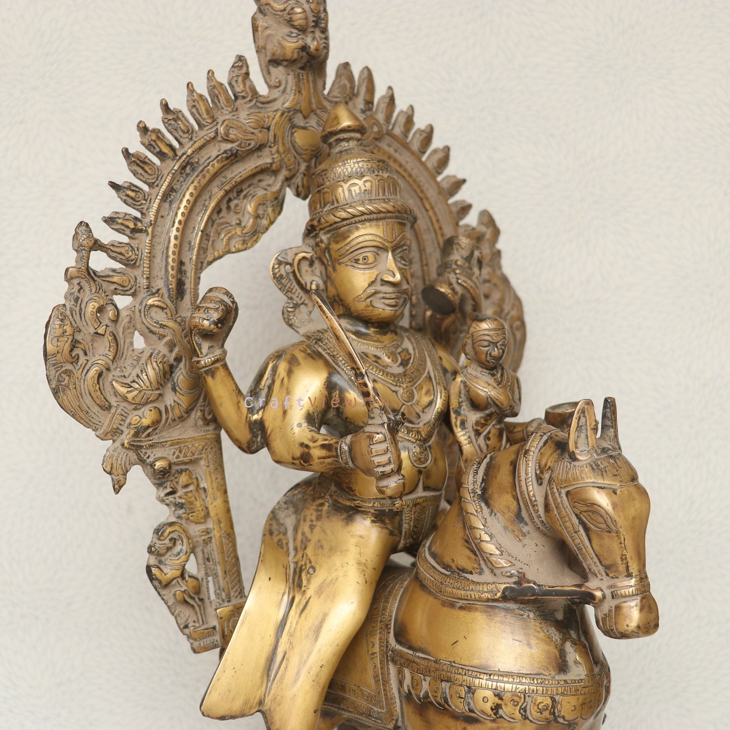 Divine Grace in Brass: Vintage Khandoba Figurine for Home Decoration