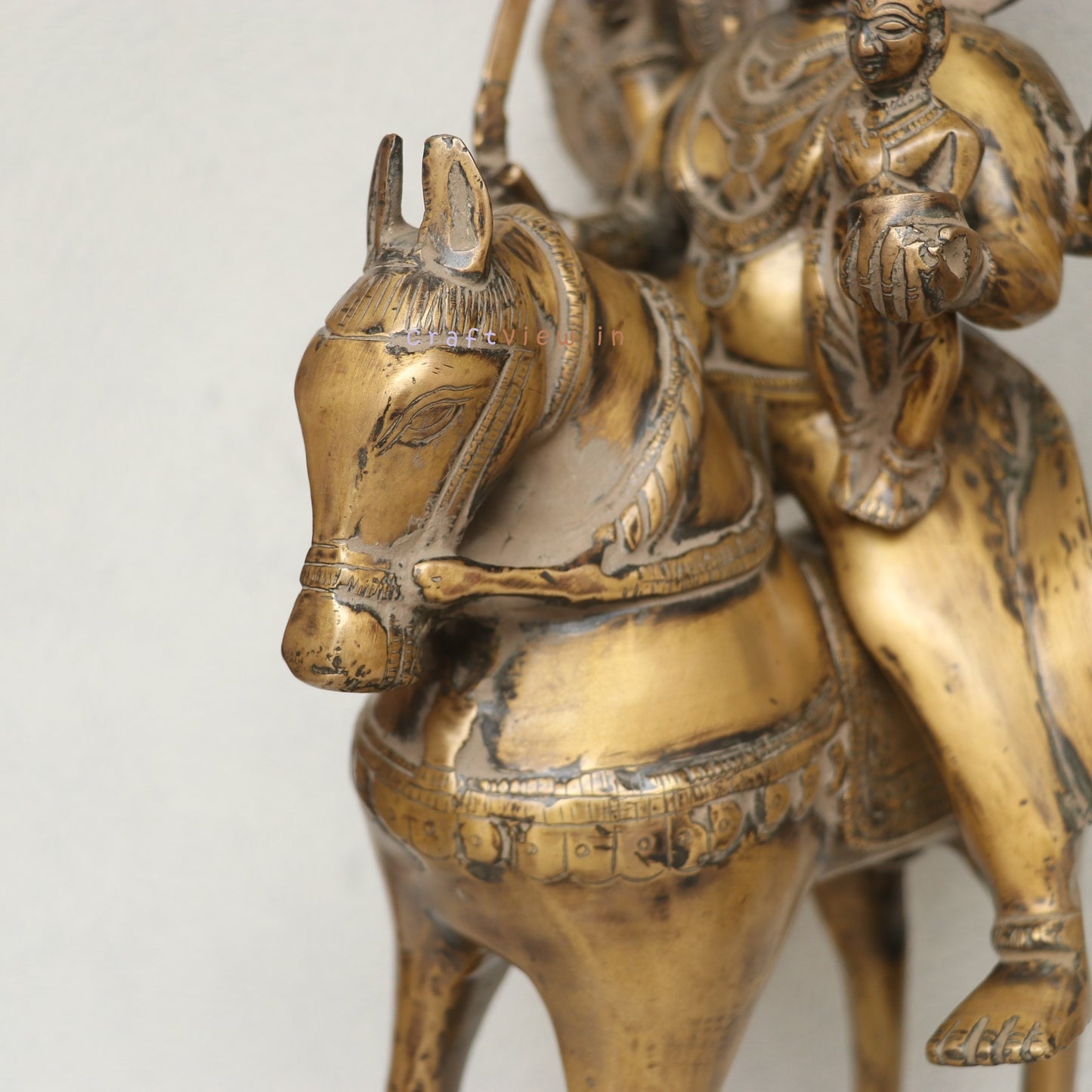 Divine Grace in Brass: Vintage Khandoba Figurine for Home Decoration