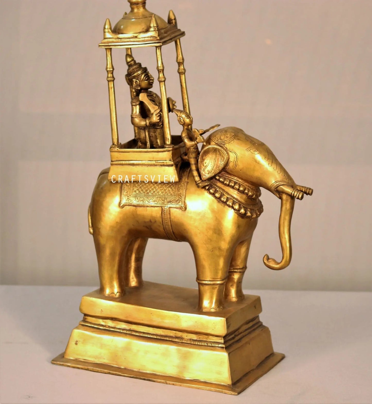 20" Brass Lord Indra on His Elephant Airavata Handmade Superfine Sculpture Craftsview