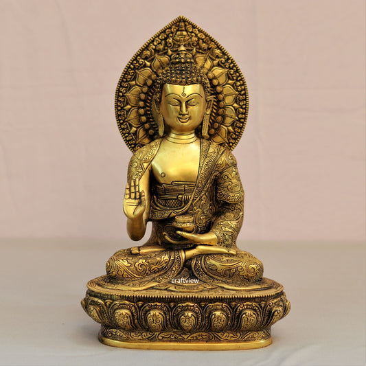 12" Beautiful Brass Buddha Blessing Statue
