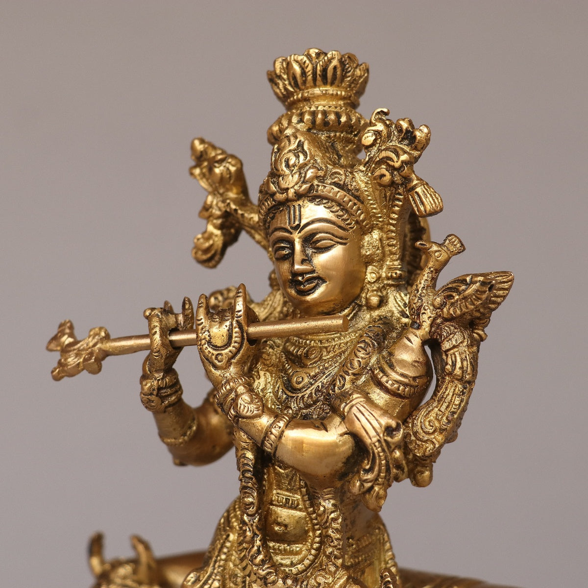 Brass Lord Cow Krishna Idol