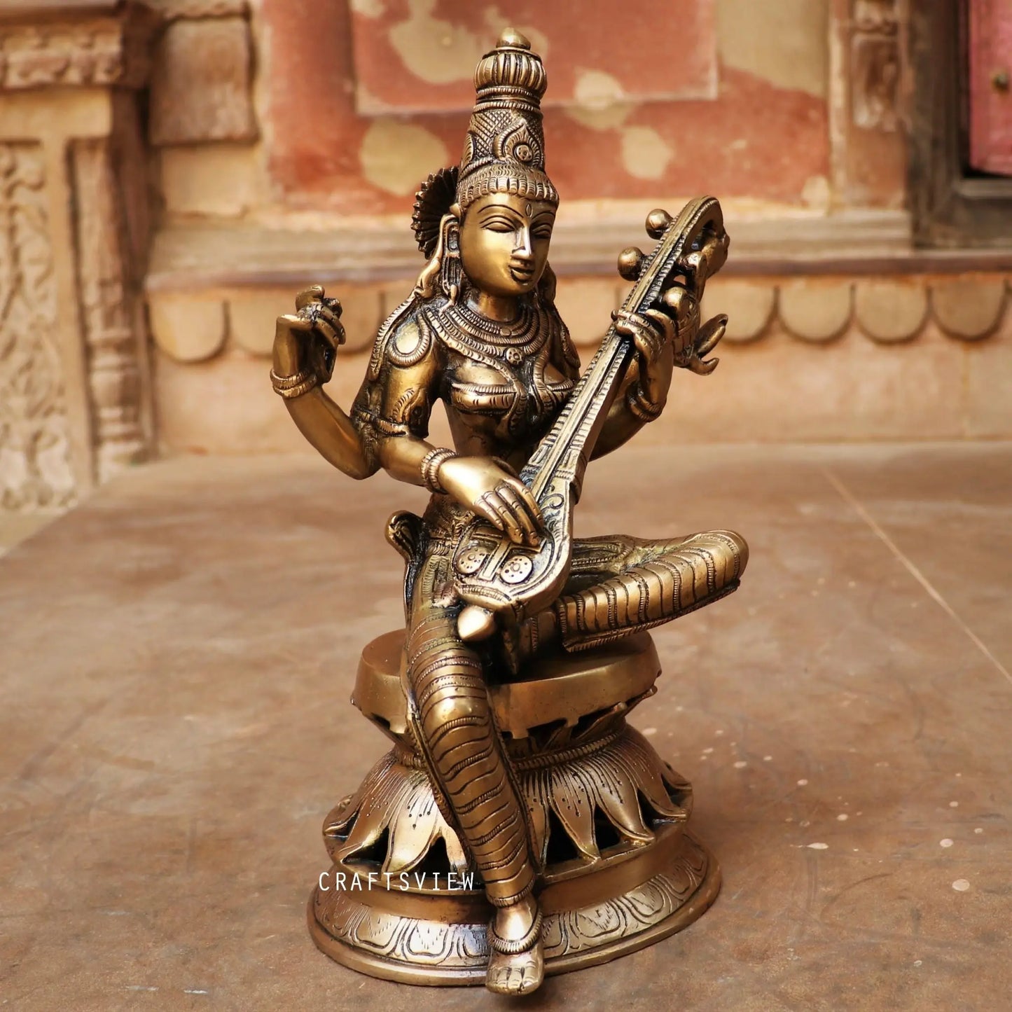 Brass Devi Lakshmi Statue 12" craftsview