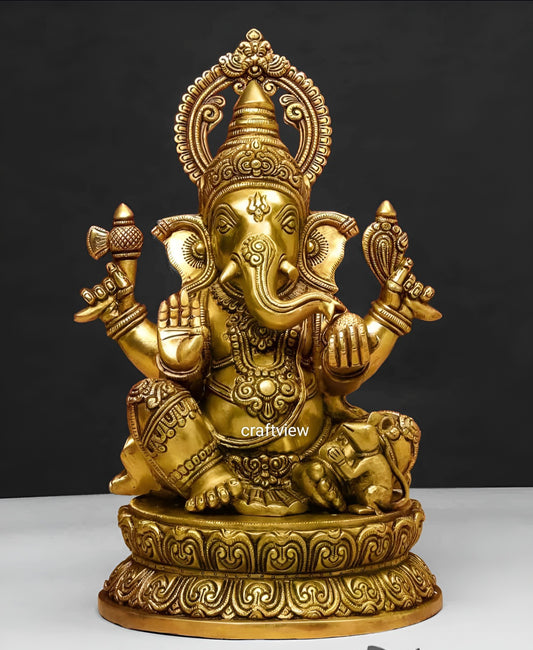 14" Brass Lord Ganesha Sculpture