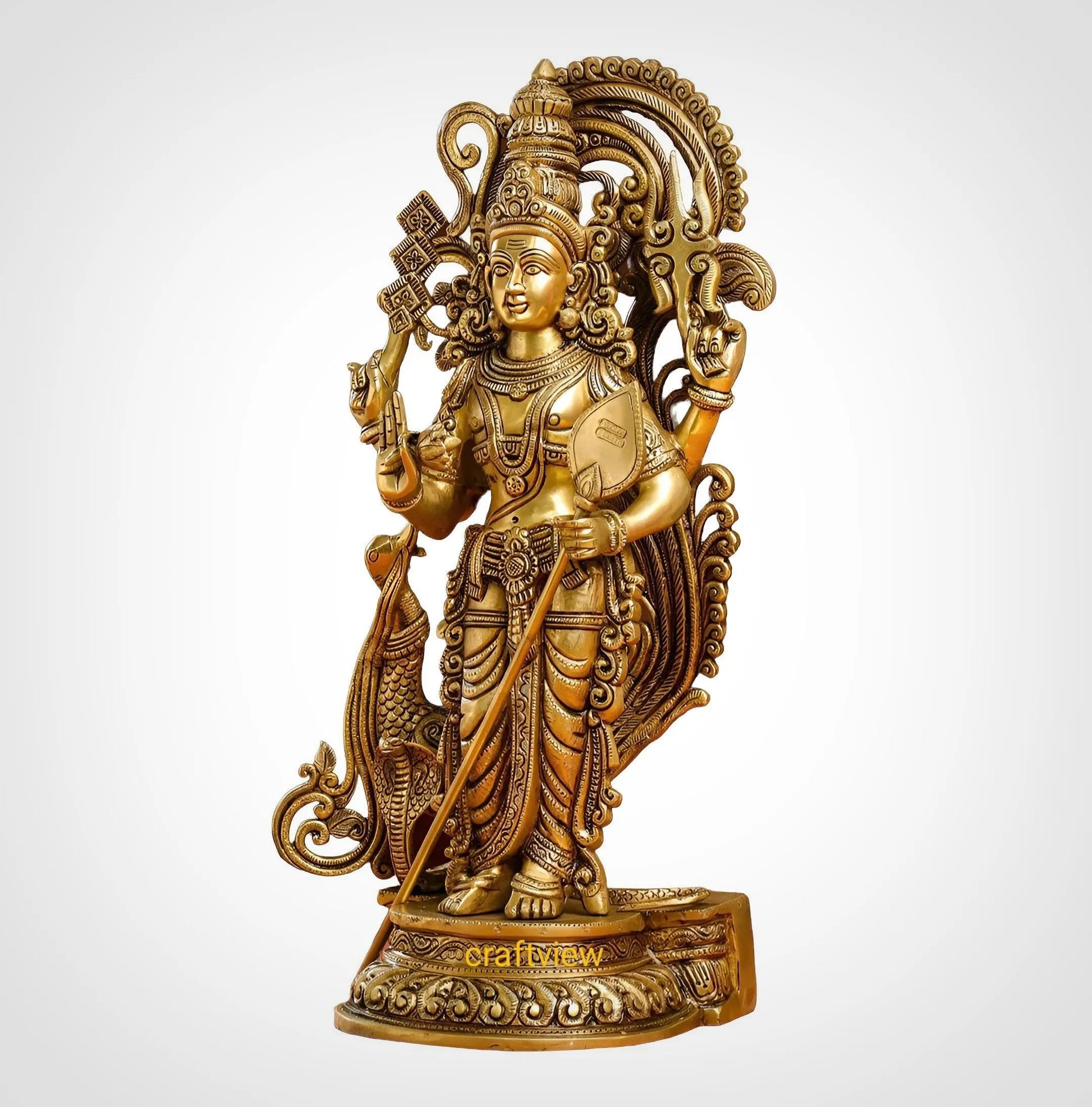 Brass Murgan (Kartikeya) Statue With Peacock craftsview