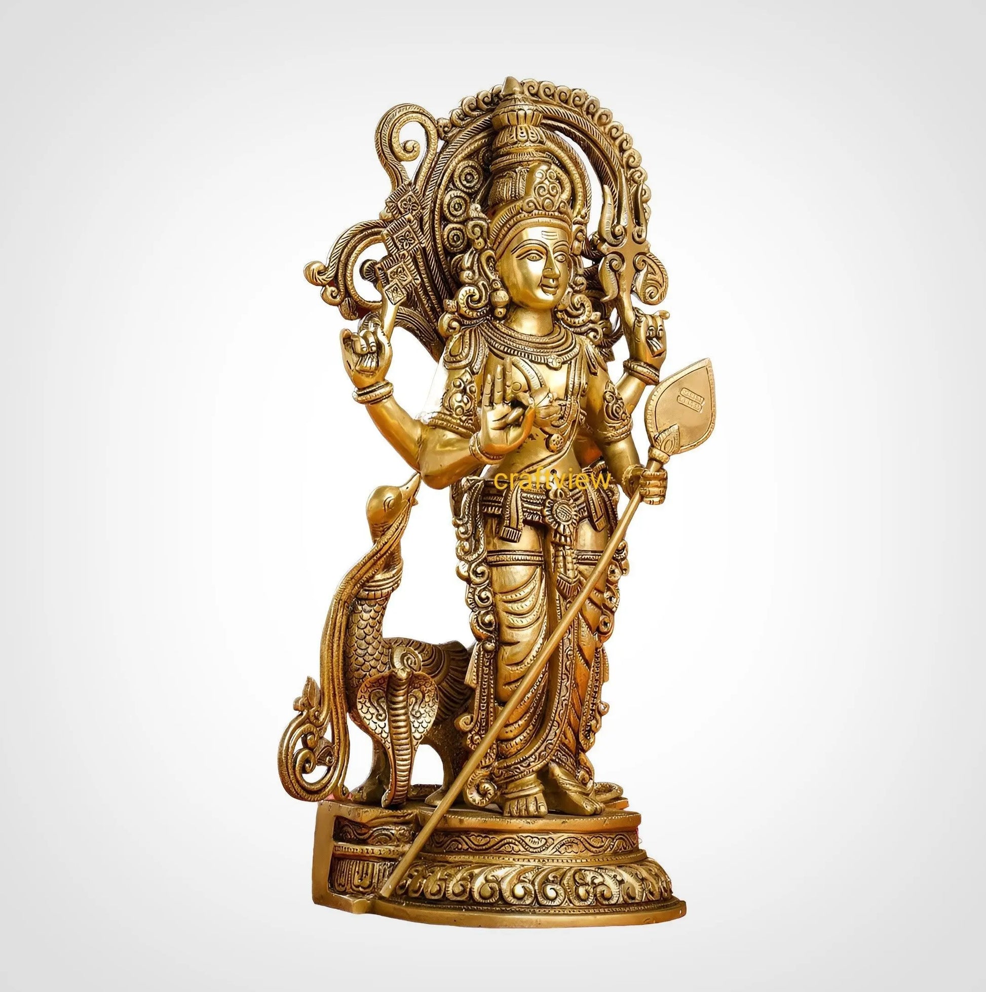 Brass Murgan (Kartikeya) Statue With Peacock craftsview
