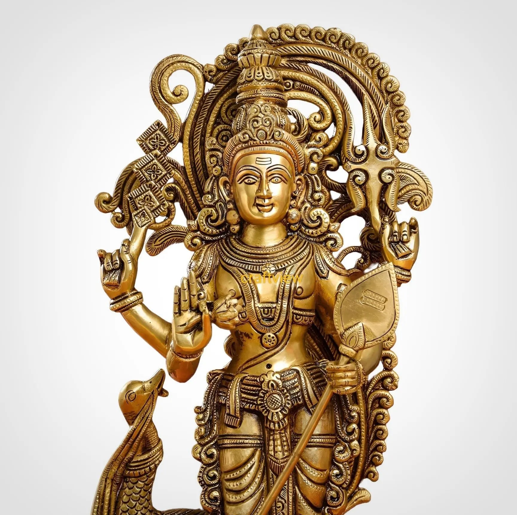 Brass Murgan (Kartikeya) Statue With Peacock craftsview