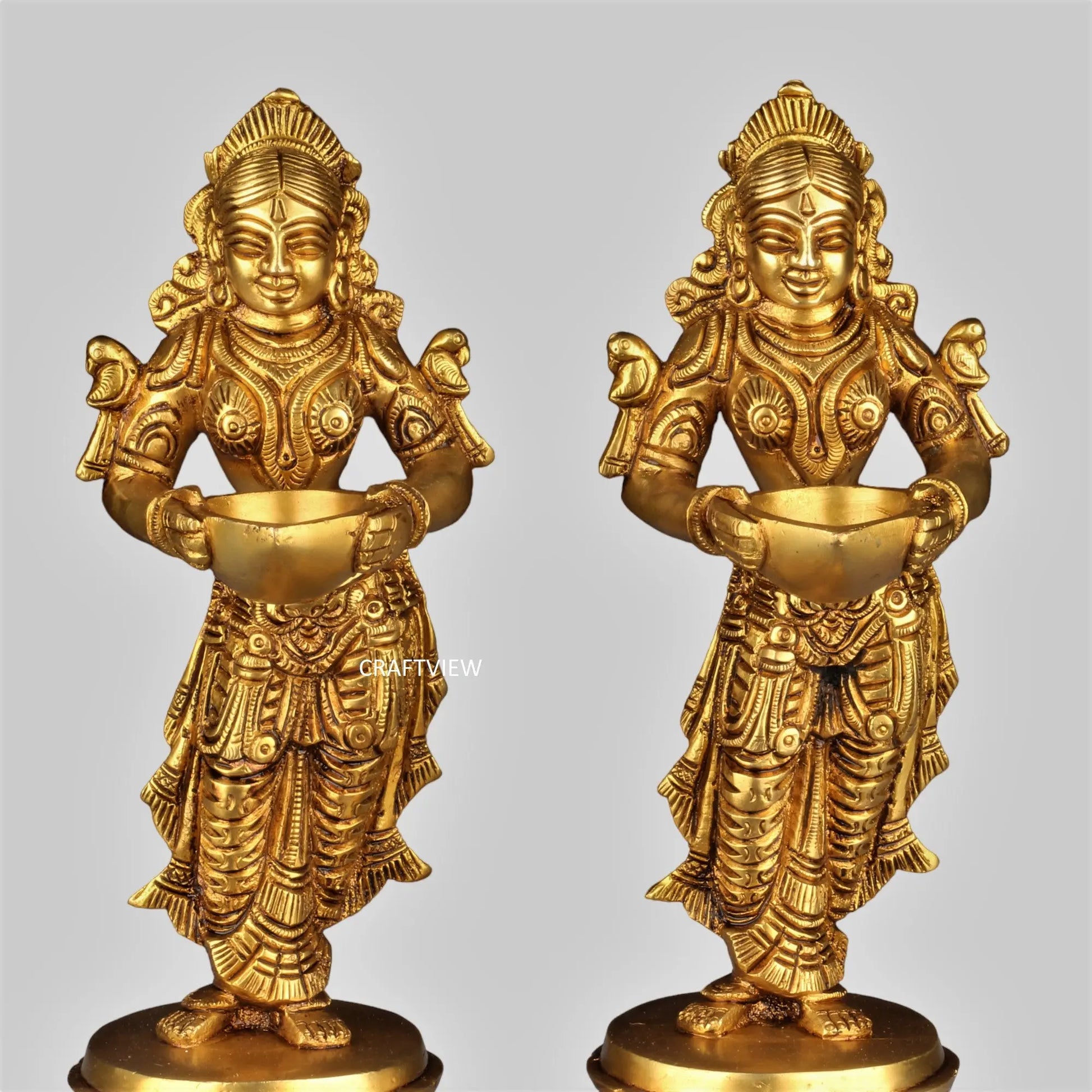 Brass Deep Lakshmi Statues 2 Peace of Set. craftsview