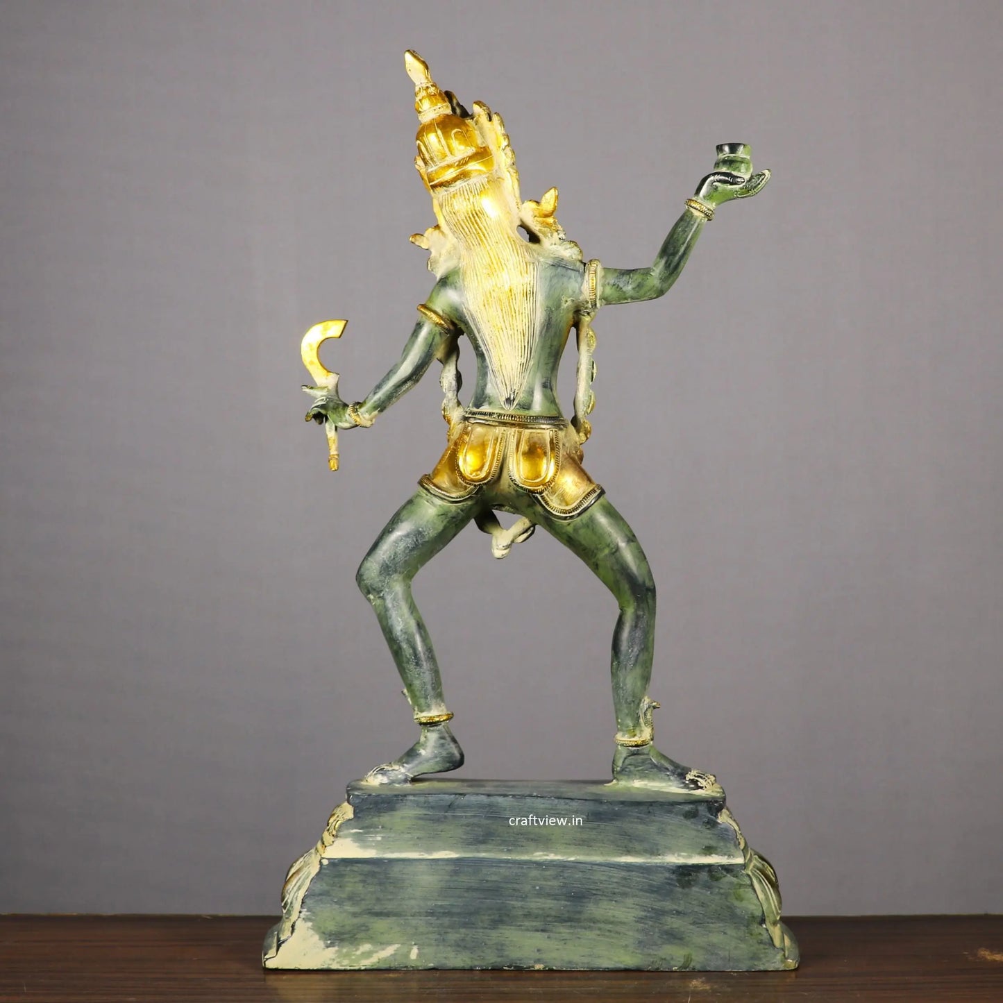 Brass Sculpture of the Hindu Goddess Kali Dancing Wearing a Crown & Garland of Skulls 23" craftsview