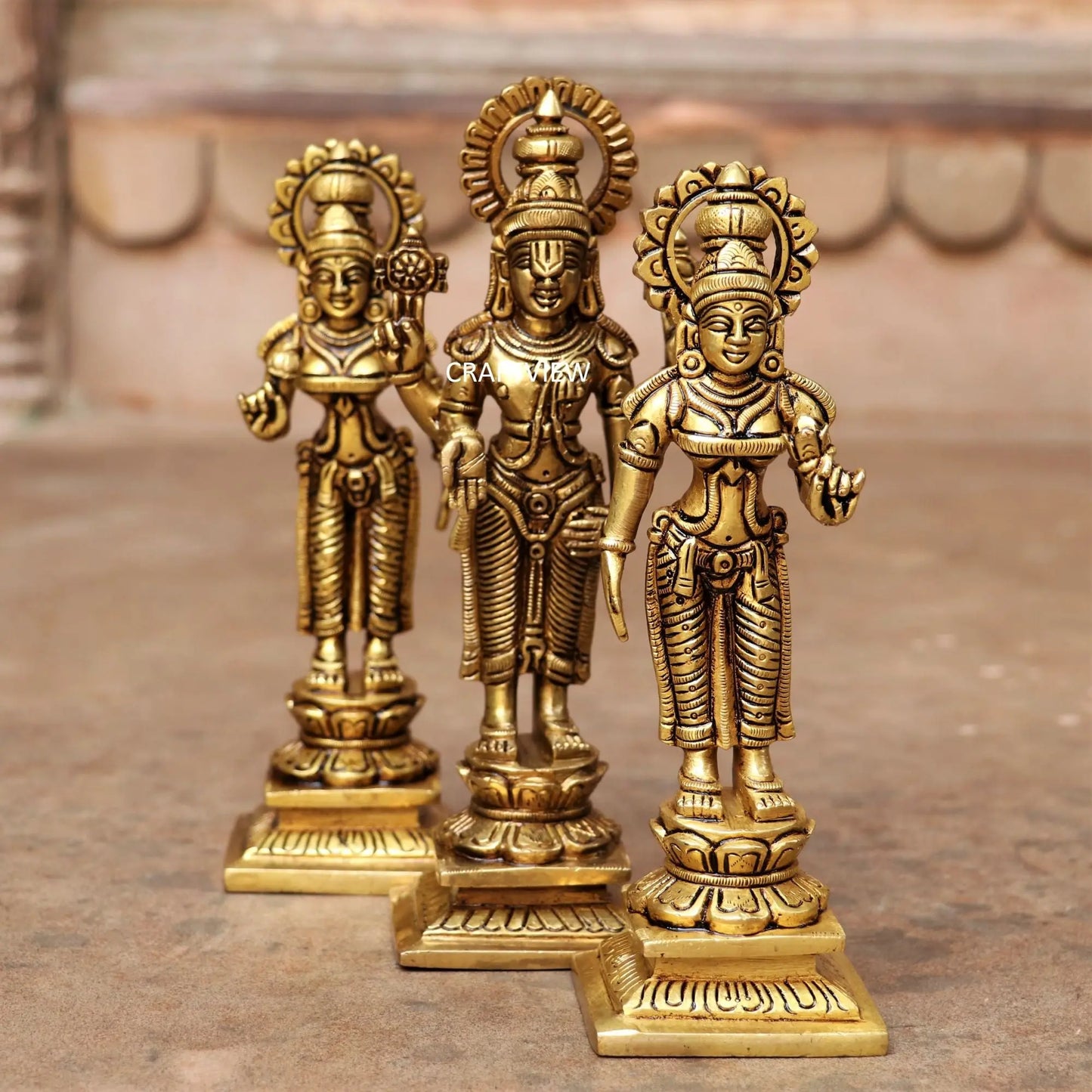 8" Brass Lord Tirupati Lakshmi Sculpture set of 3 Peace Craftsview