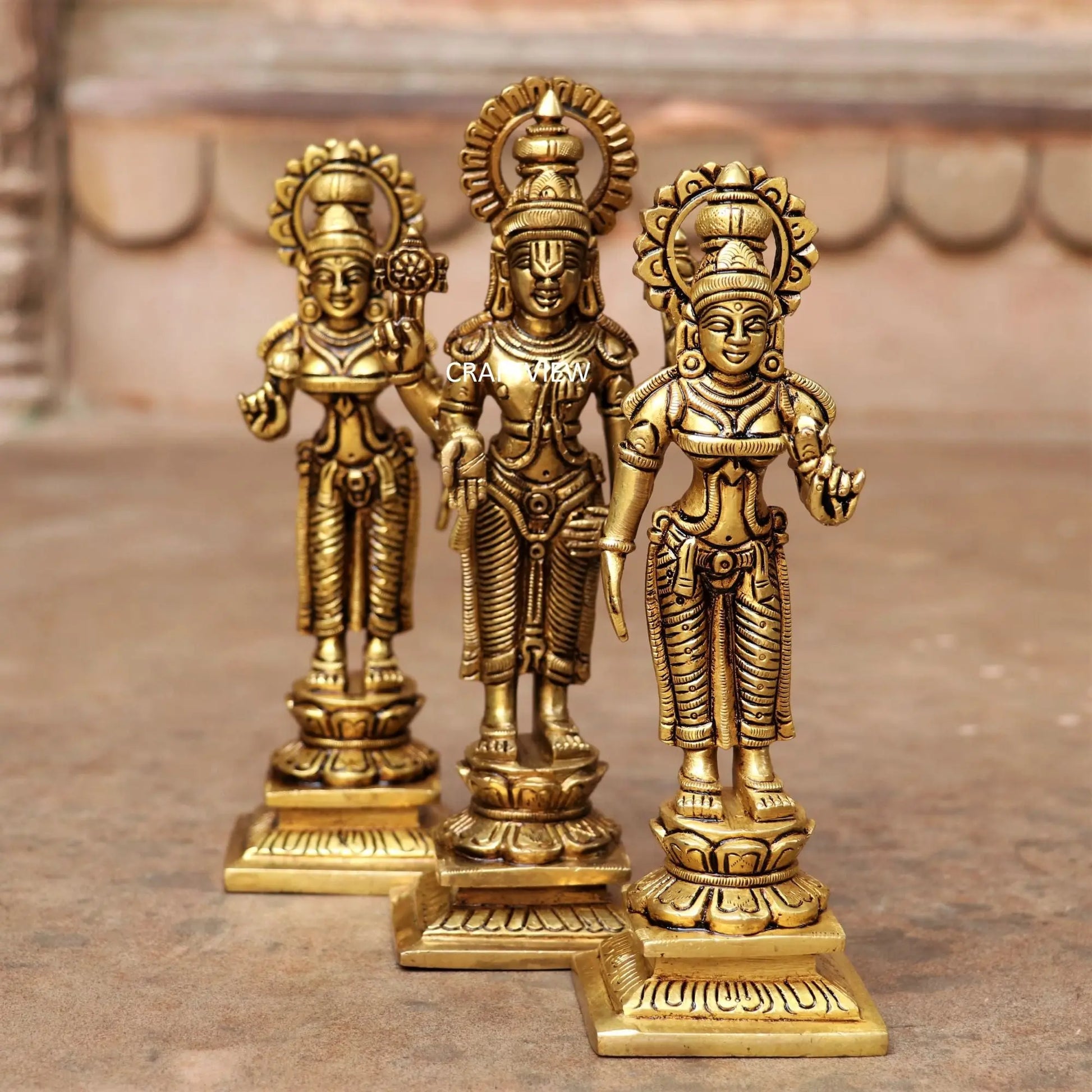 8" Brass Lord Tirupati Lakshmi Sculpture set of 3 Peace Craftsview