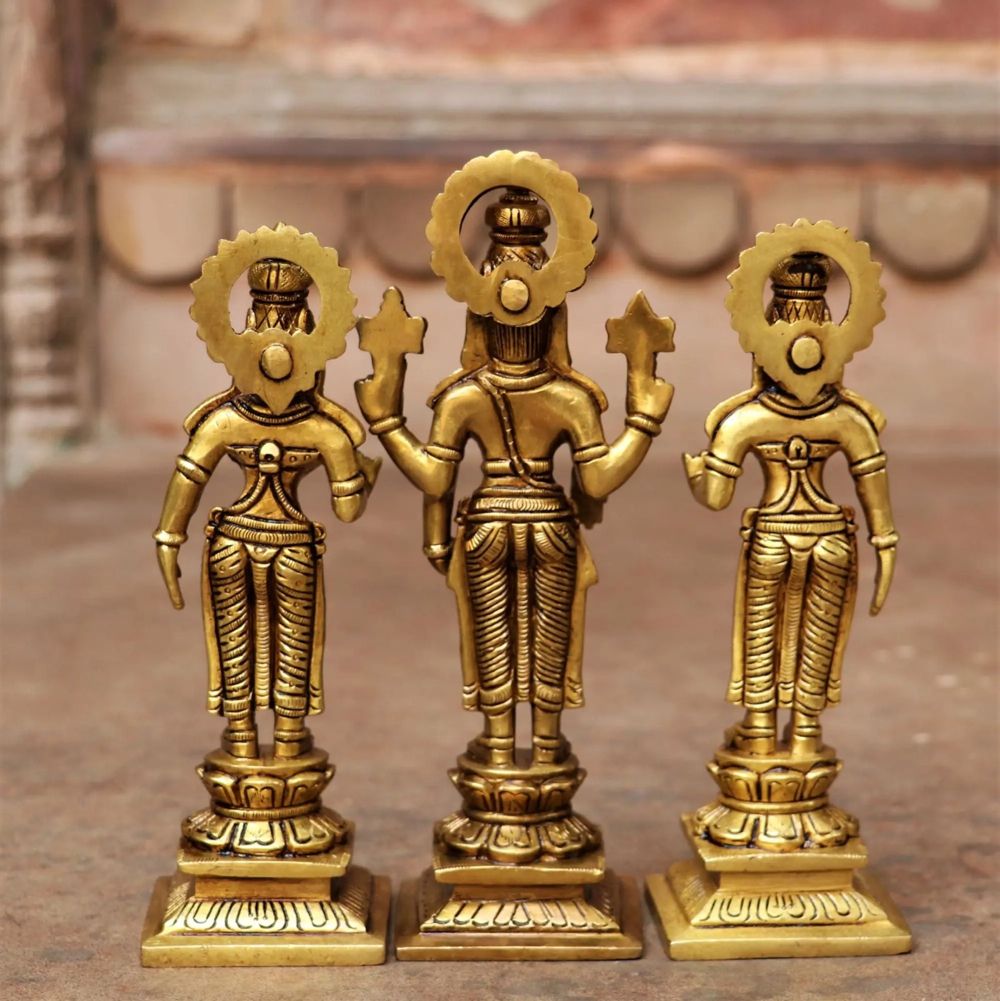 8" Brass Lord Tirupati Lakshmi Sculpture set of 3 Peace Craftsview