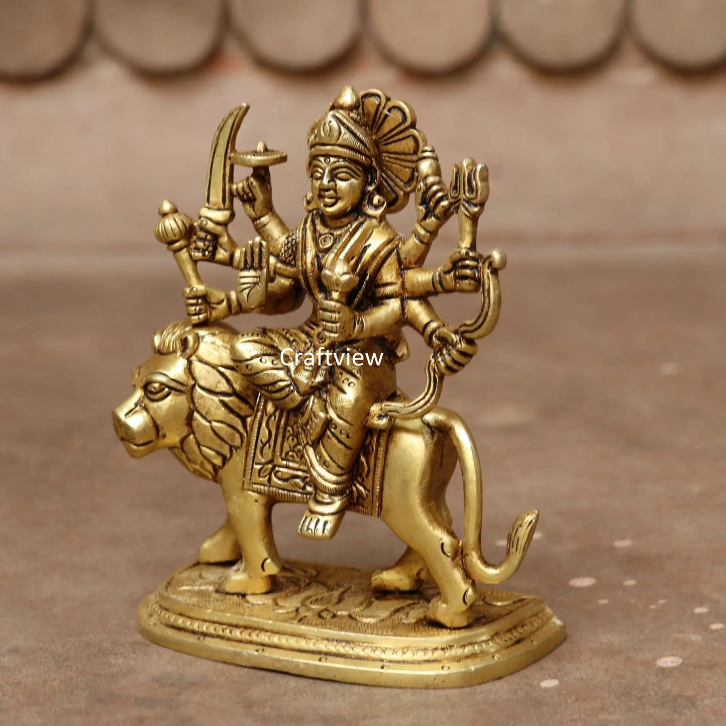 6" Superfine Brass beautiful statue of Ma Sherawali Craftsview
