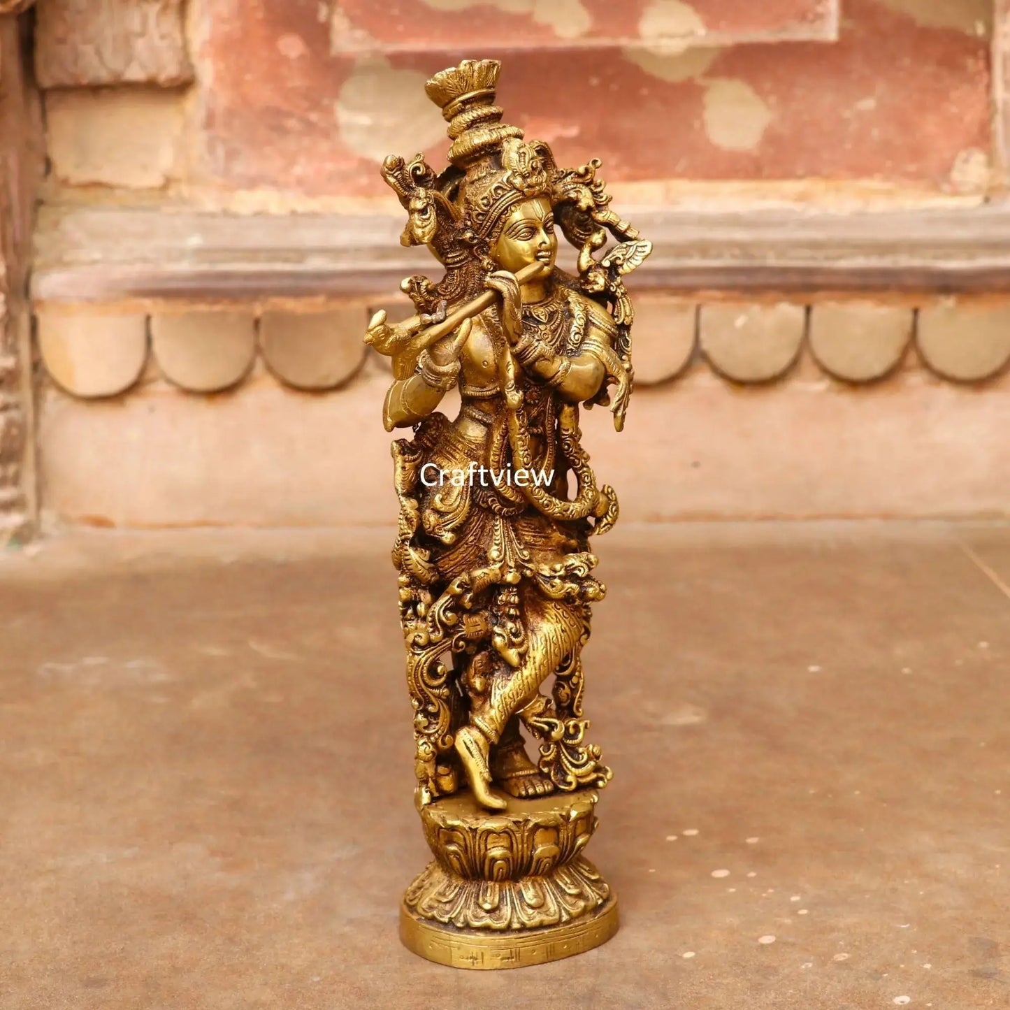 Brass Krishna Artistic Idol 14" craftsview