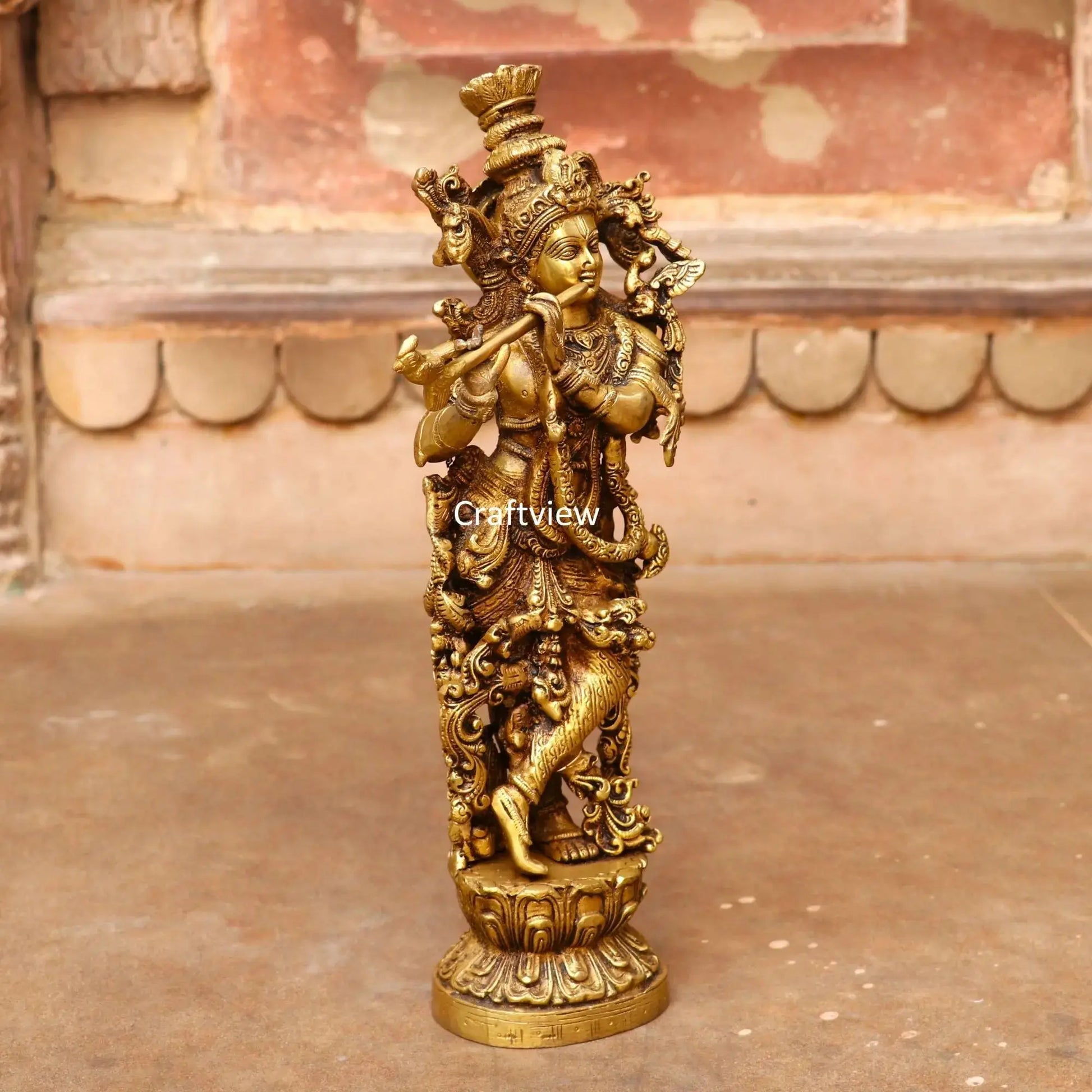 Brass Krishna Artistic Idol 14" craftsview