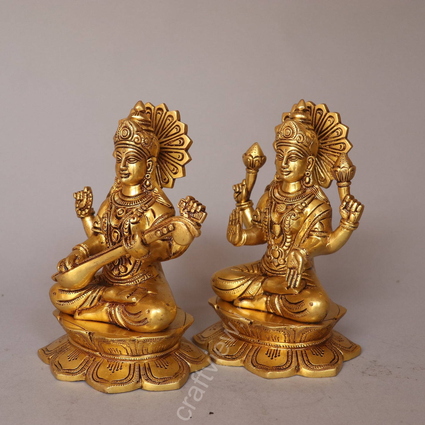 Superfine Brass Sarasvati Lakshmi Idols Pair