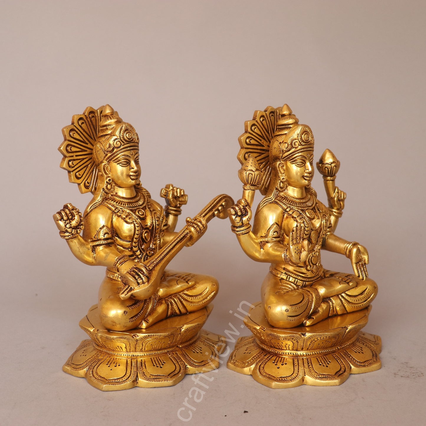 Superfine Brass Sarasvati Lakshmi Idols Pair
