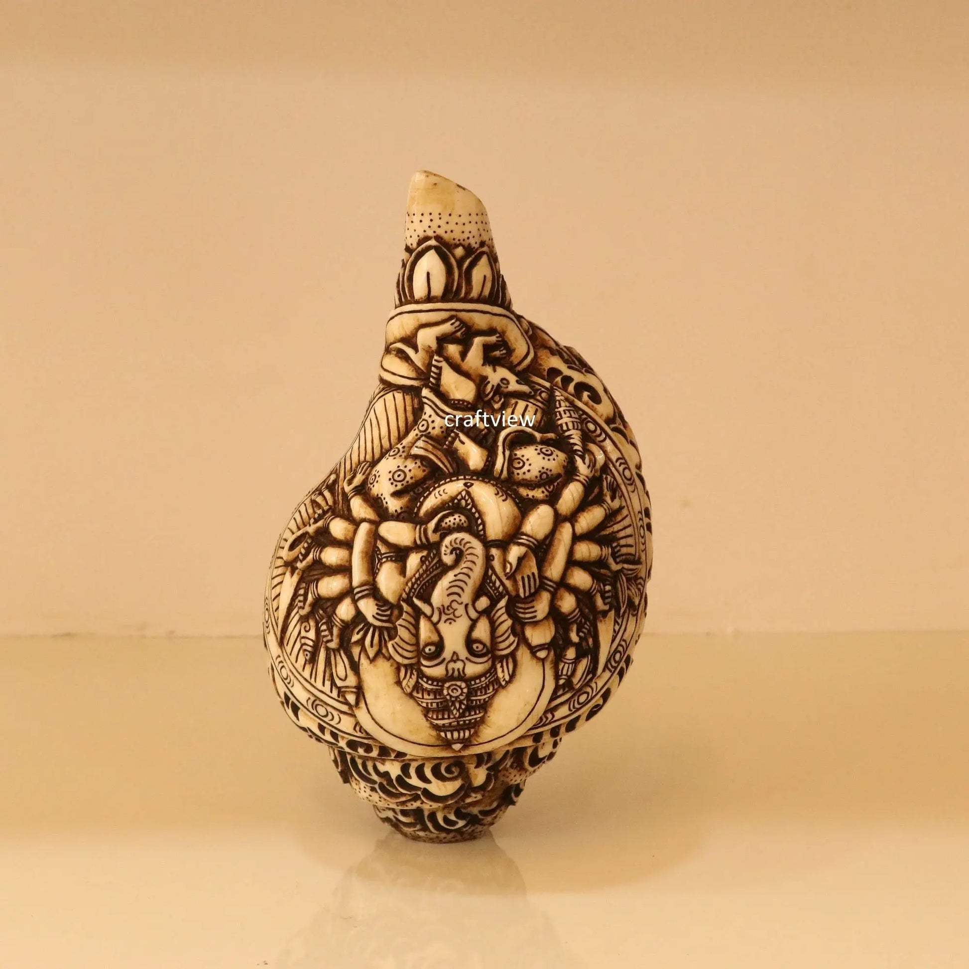 12 Arms Ganesh Hand Carved, Conch Shell Craftsview