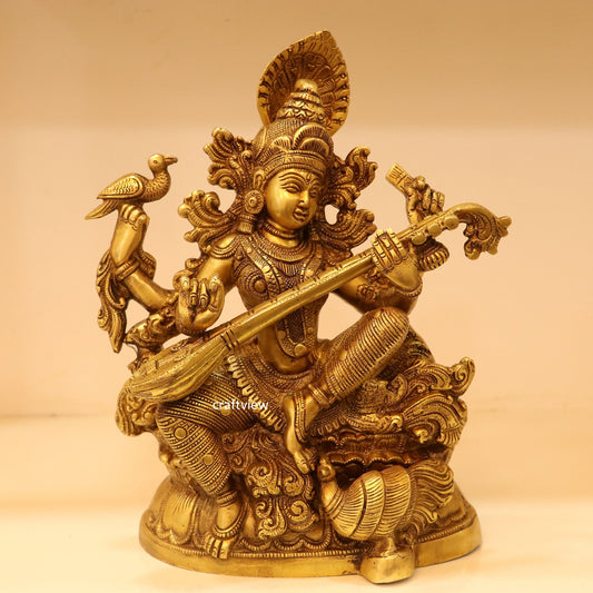 11" Brass Saraswati Chola Statue Fine Carving
