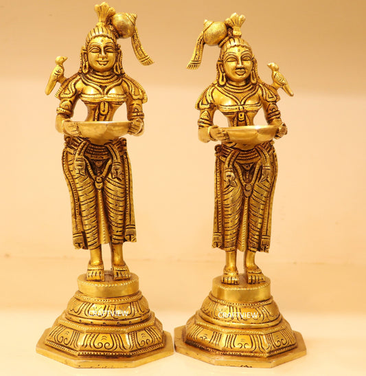 11" Brass Deep Lakshmi Statues 2 Peace of Set.