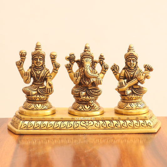 4" Superfine Small Brass Ganesh Lakshmi Saraswati