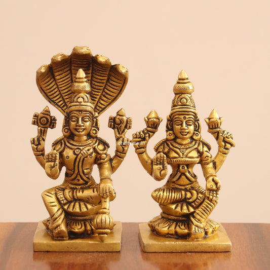4.5" Superfine Small Brass Lakshmi Vishnu Chola Idols