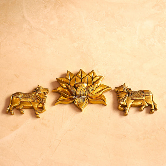 5.5" Home Décor, Handmade Divine Cow The Cow With Brass Lotus (Set of 3 pcs)