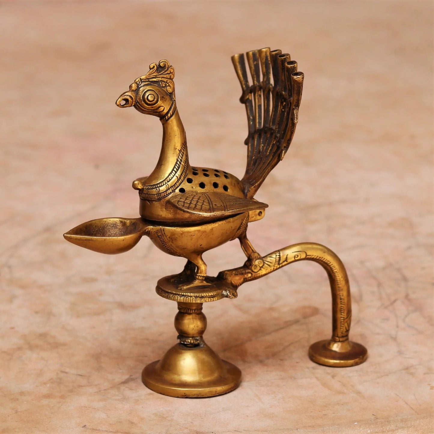 Brass Peacock Incense Burner With Diya. craftsview