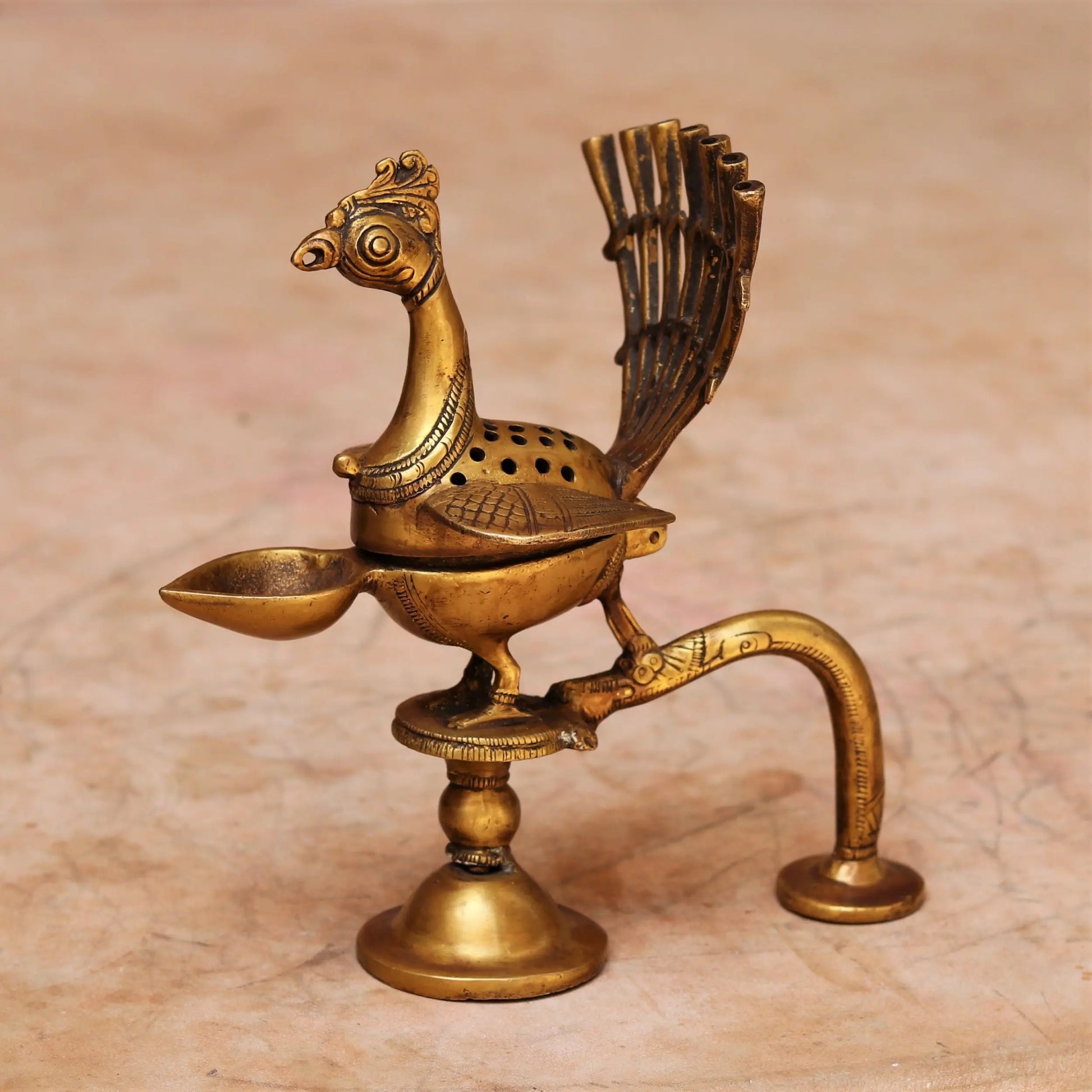 Brass Peacock Incense Burner With Diya. craftsview