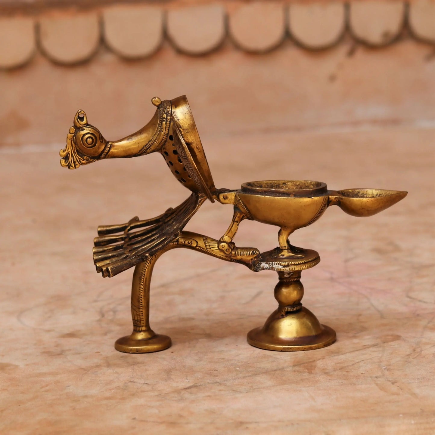 Brass Peacock Incense Burner With Diya. craftsview