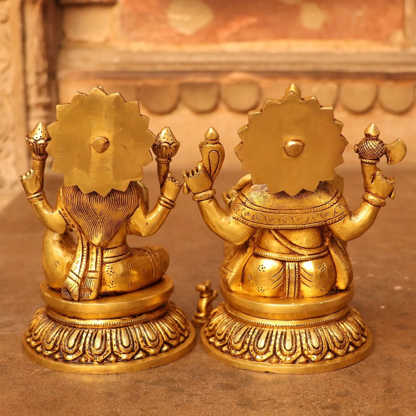 8" Brass Superfine Exquisite Ganesha Lakshmi Idols pair Craftsview