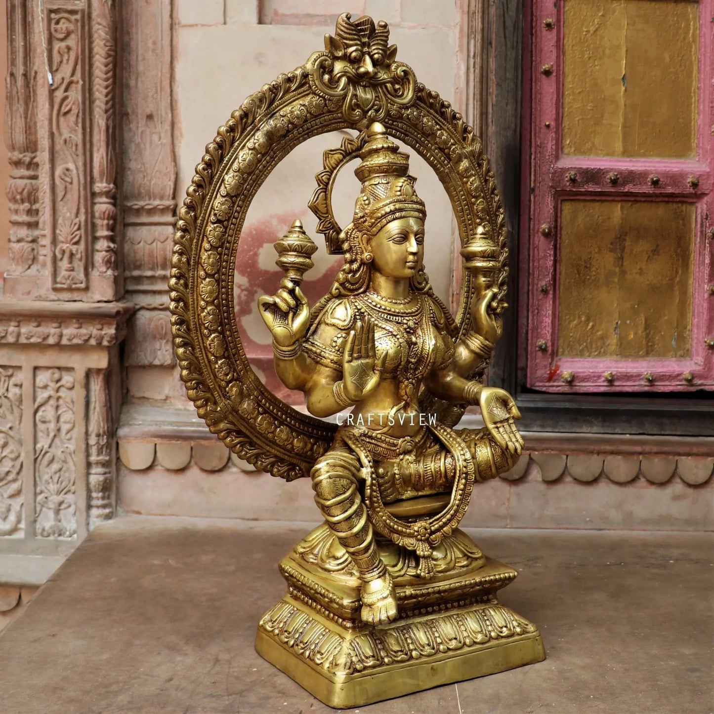 Brass Blessing Maa Lakshmi Idol 43" craftsview