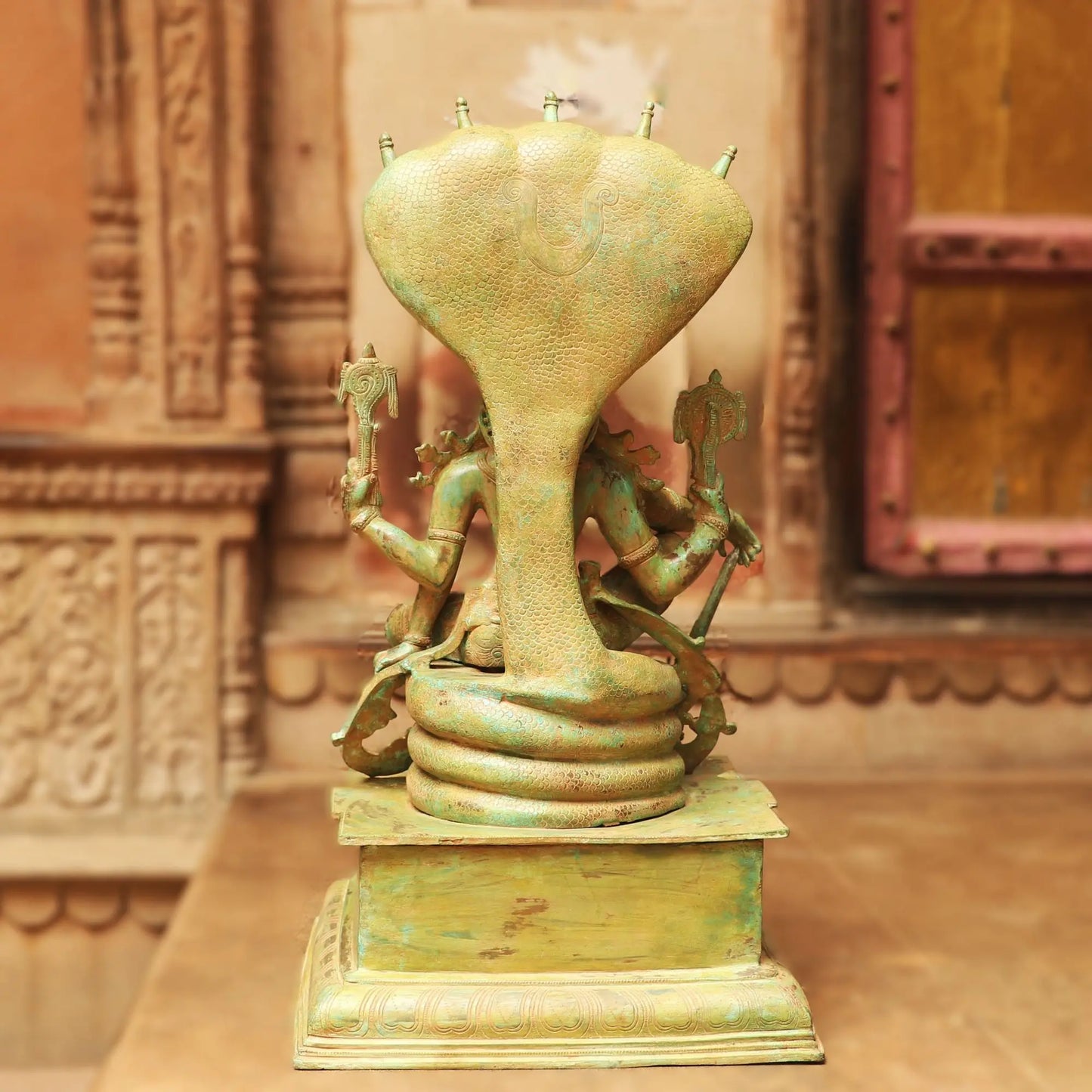 Brass Vintage Lord Vishnu Sculpture with Shesh Naag 28" craftsview