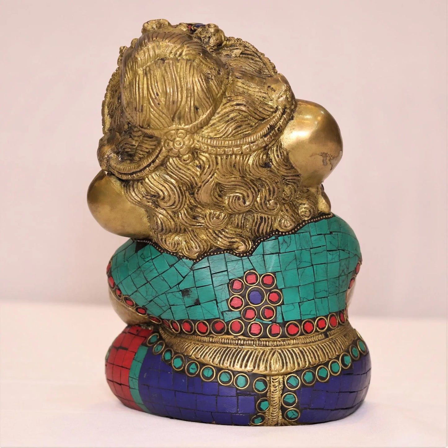 8.5" Brass Baby Ganesh Statue with Stone Work Craftsview