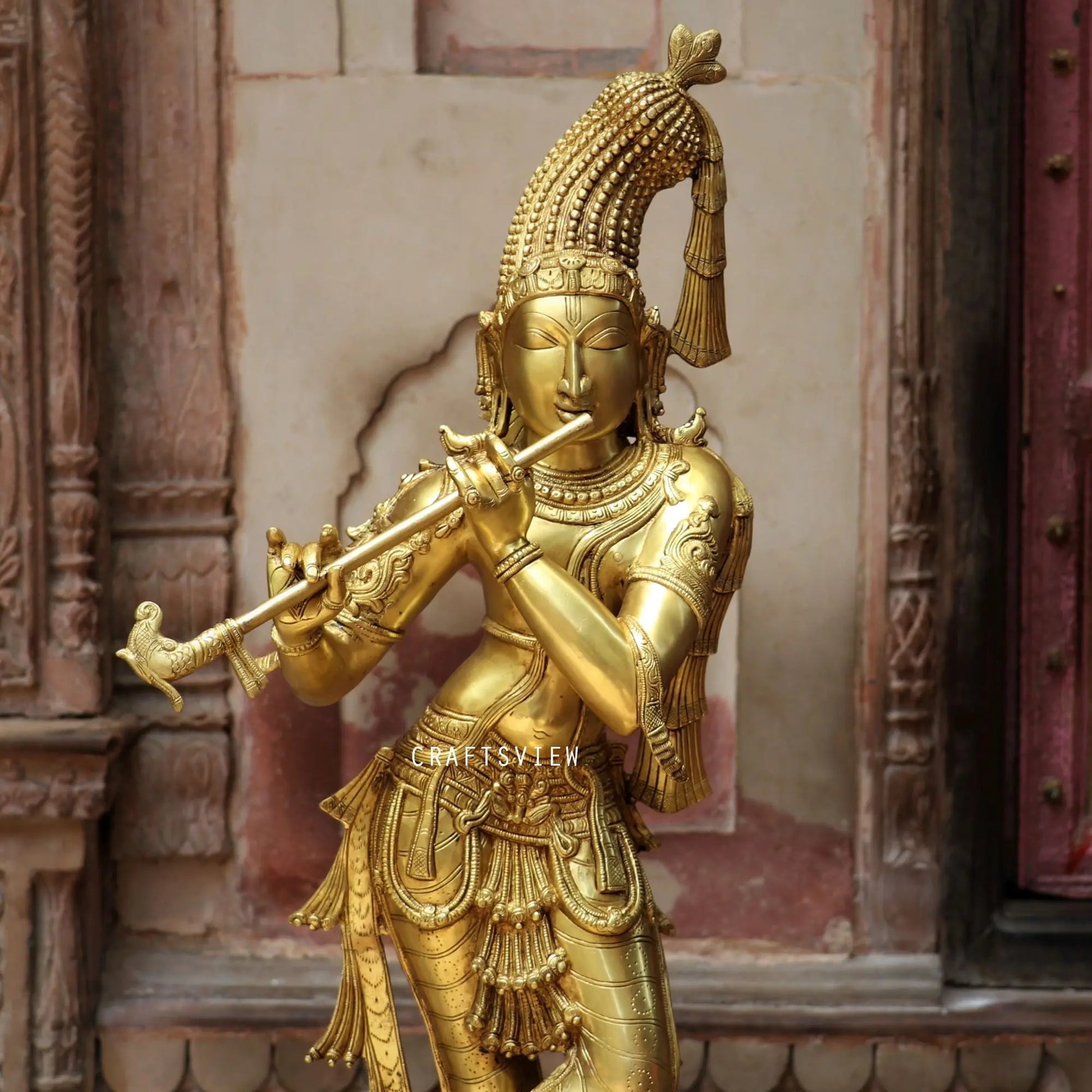 Brass Standing Lord Krishna Statue craftsview