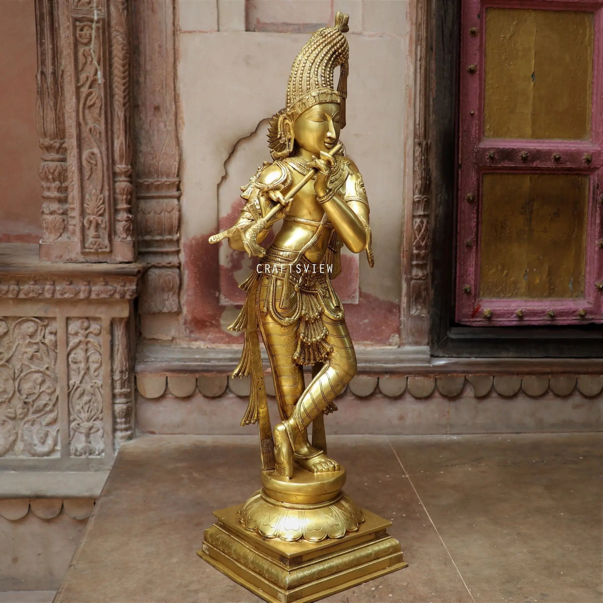 Brass Standing Lord Krishna Statue craftsview