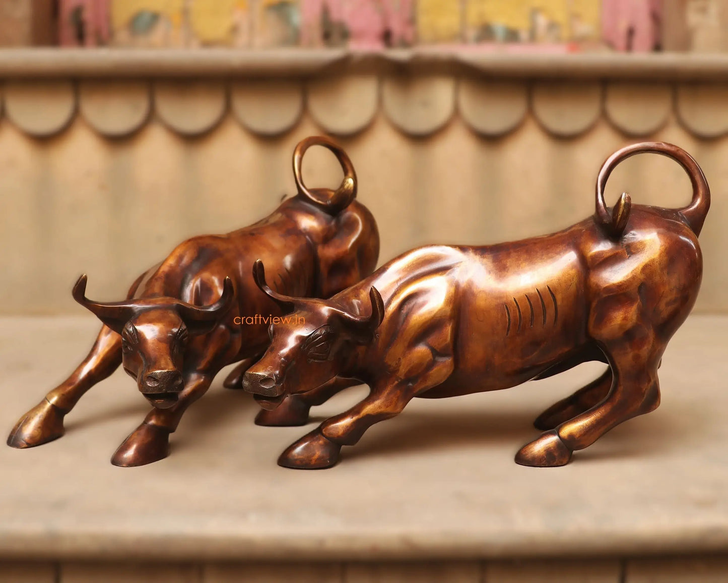 Brass Fighting Bull Animal Figurine Decorative Statues Craftsview