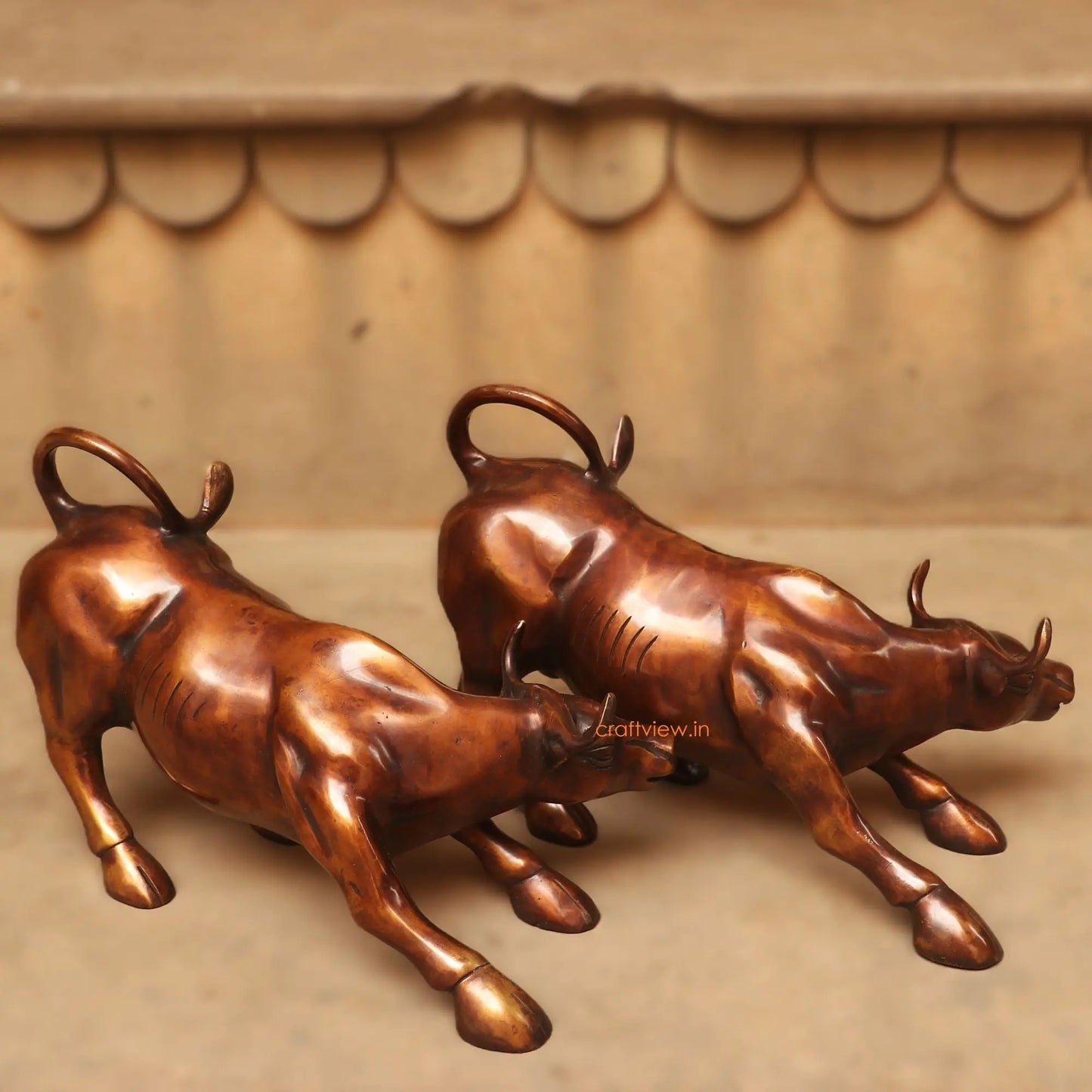 Brass Fighting Bull Animal Figurine Decorative Statues Craftsview