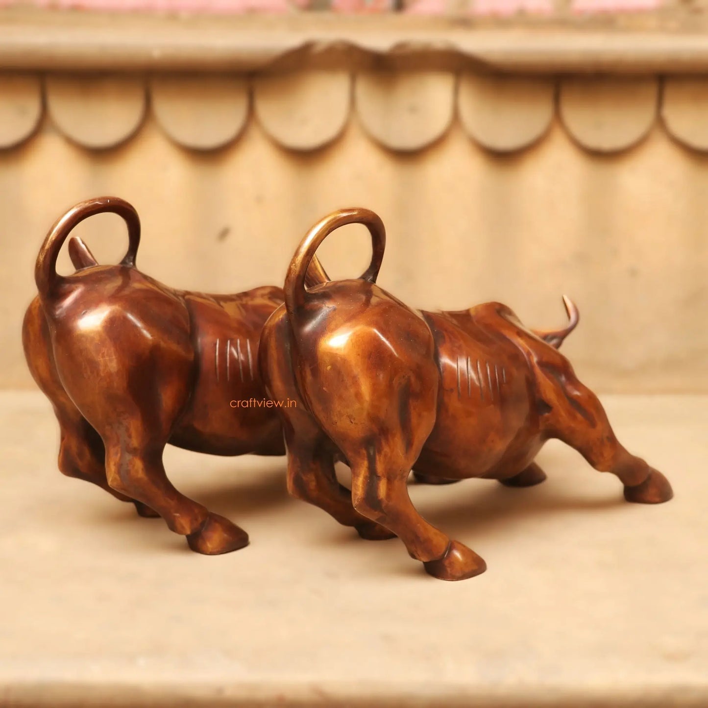 Brass Fighting Bull Animal Figurine Decorative Statues Craftsview