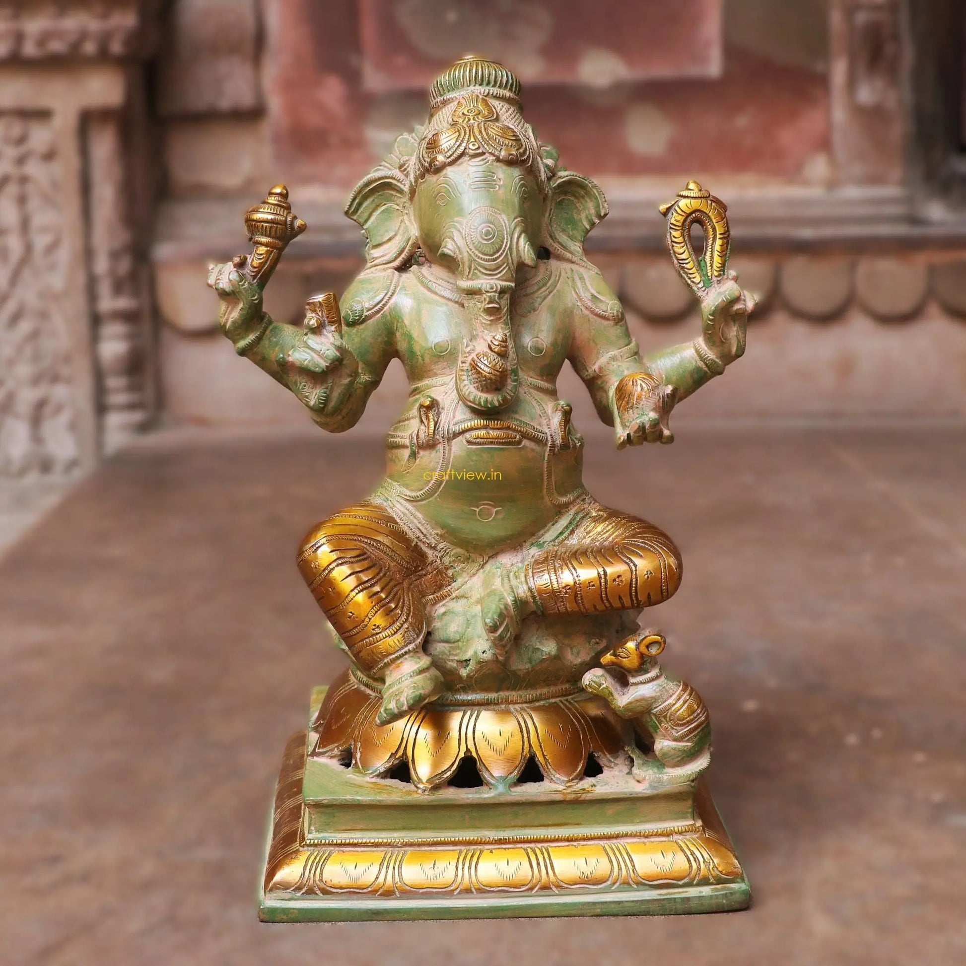 Brass Exquisite Ganesha Lakshmi Idols 2 Pieces Set 12" Craftsview