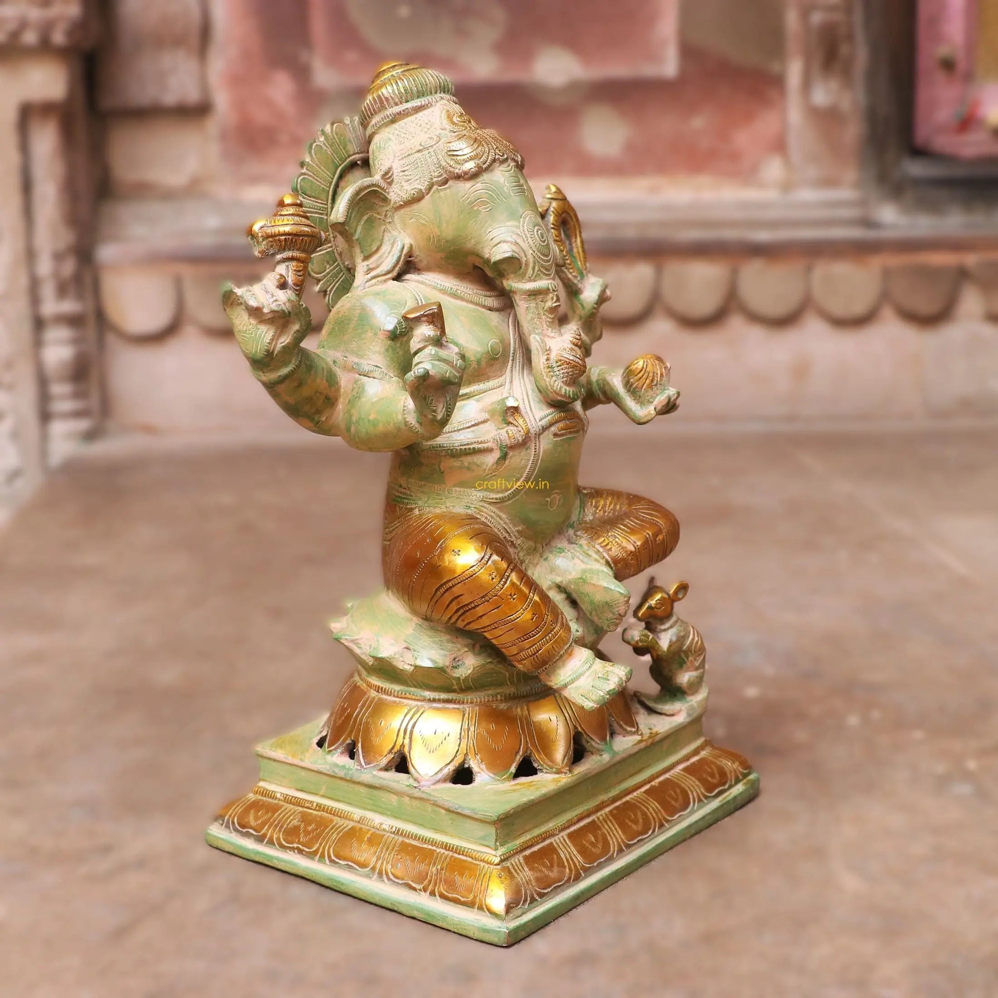 Brass Exquisite Ganesha Lakshmi Idols 2 Pieces Set 12" Craftsview