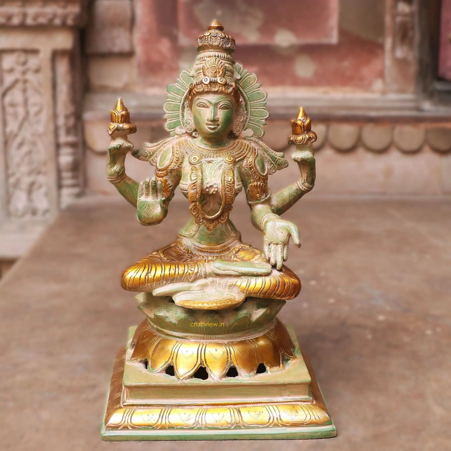 Brass Exquisite Ganesha Lakshmi Idols 2 Pieces Set 12" Craftsview