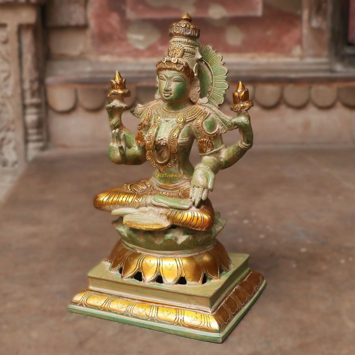 Brass Exquisite Ganesha Lakshmi Idols 2 Pieces Set 12" Craftsview