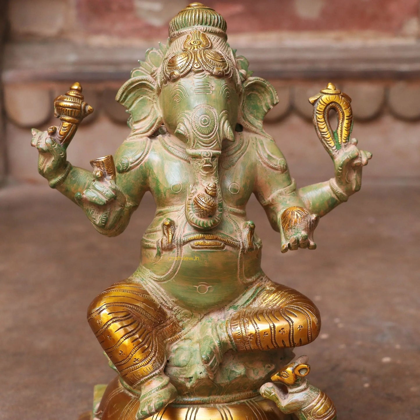 Brass Exquisite Ganesha Lakshmi Idols 2 Pieces Set 12" Craftsview