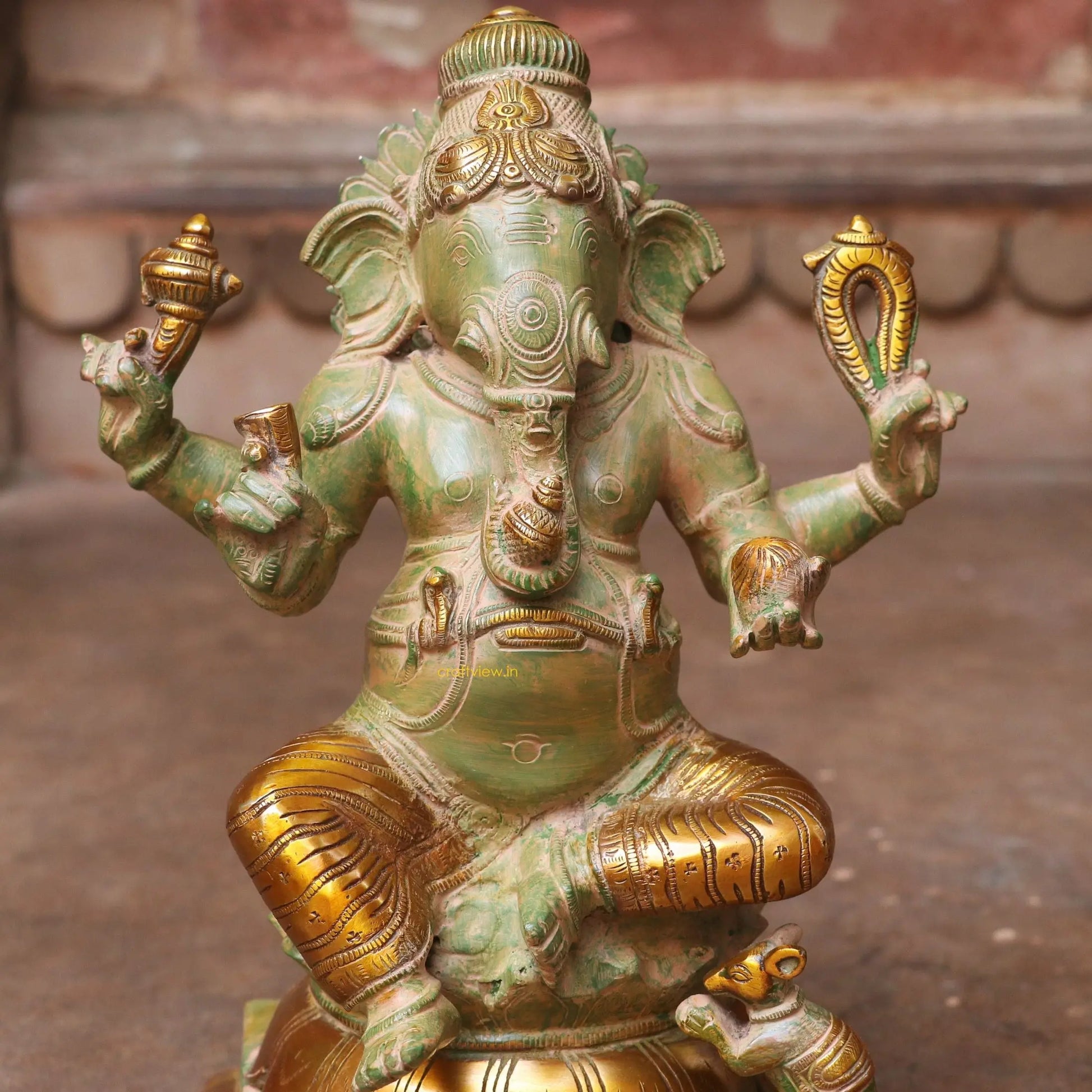 Brass Exquisite Ganesha Lakshmi Idols 2 Pieces Set 12" Craftsview